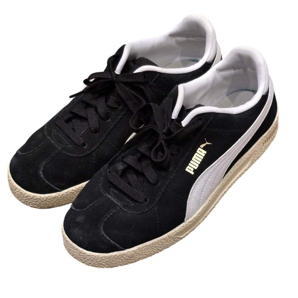 Puma Kids Black White Suede Sneakers with Cream Sole